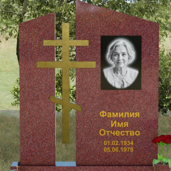 Православный комбинированный памятник с крестом, гранит Лезниковский, в Якутске