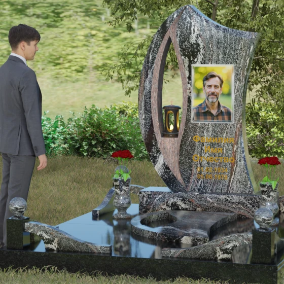 Гранитный памятник с каплевидным отверстием, гранит амфиболит, вид 4, в Якутске