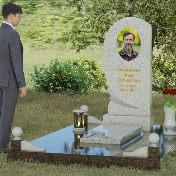 Гранитный памятник «Волна» с изгибом, гранит Мансуровский, вид 4, в Якутске