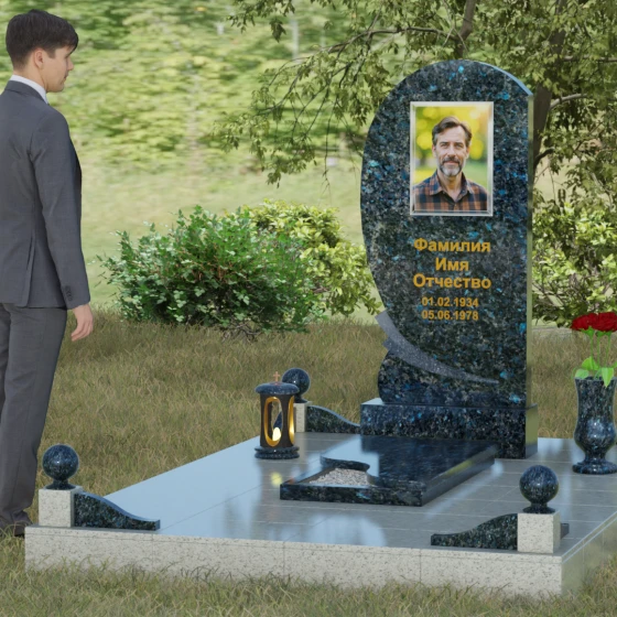 Гранитный памятник «Волна» с изгибом, гранит Блю Перл, вид 4, в Якутске