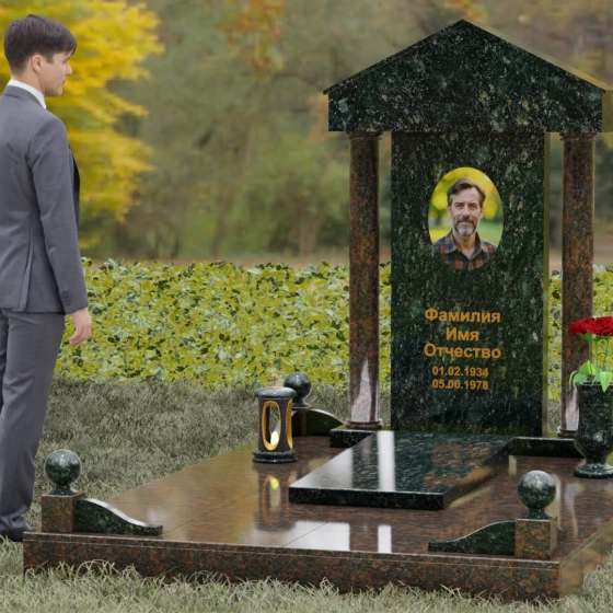 Светский комбинированный вертикальный обелиск в Барнауле, гранит Балтик грин, вид 4
