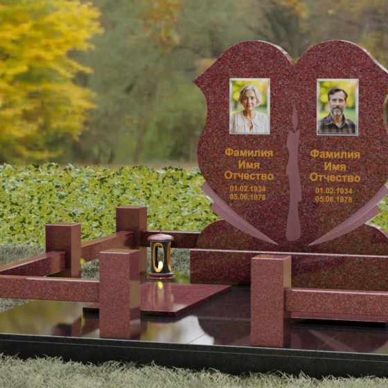 Горизонтальный гранитный памятник на двоих в Рязани, гранит Лезниковский, вид 4