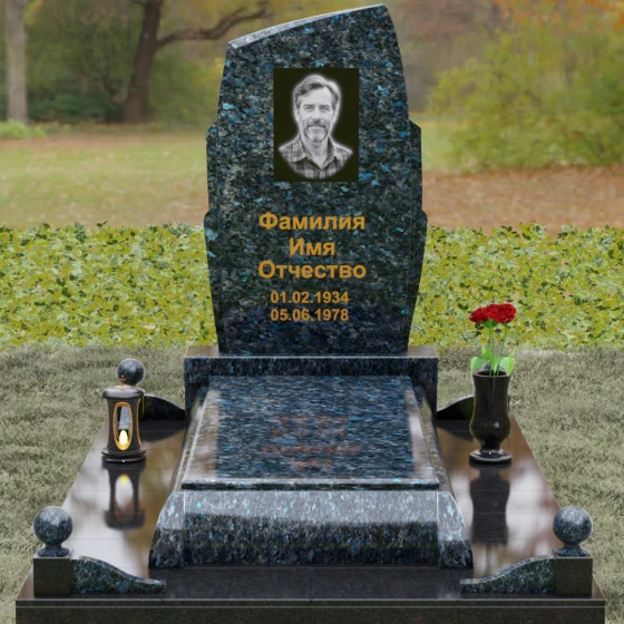 Комбинированный вертикальный светский памятник во Владивостоке, гранит Блю Перл, вид 2