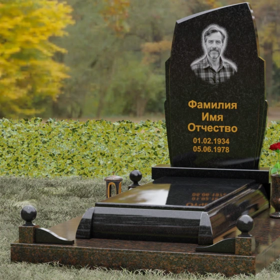 Комбинированный вертикальный светский памятник во Владивостоке, гранит Габбро-диабаз, вид 4
