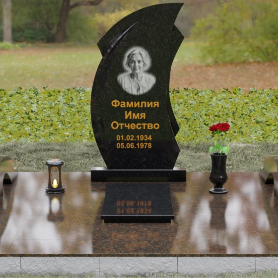Гранитный вертикальный памятник светский в Салехарде, гранит Габбро-диабаз, вид 2