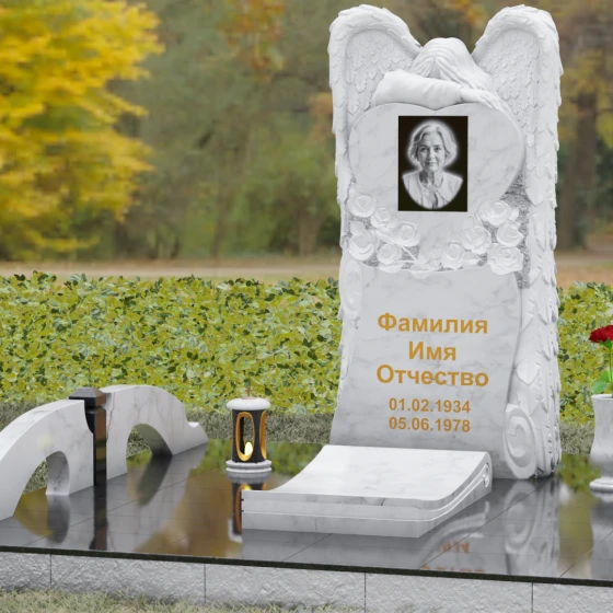 Вертикальный гранитный памятник в Томске, мрамор Тассос, вид 4