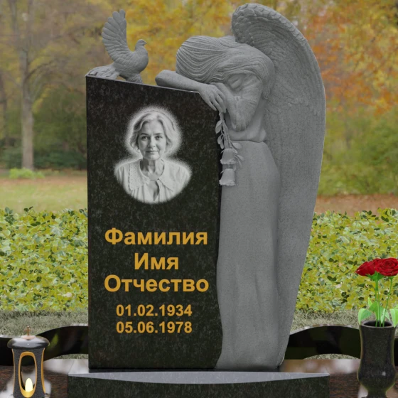 Элитный памятник с ангелом и голубем, гранит Габбро-диабаз