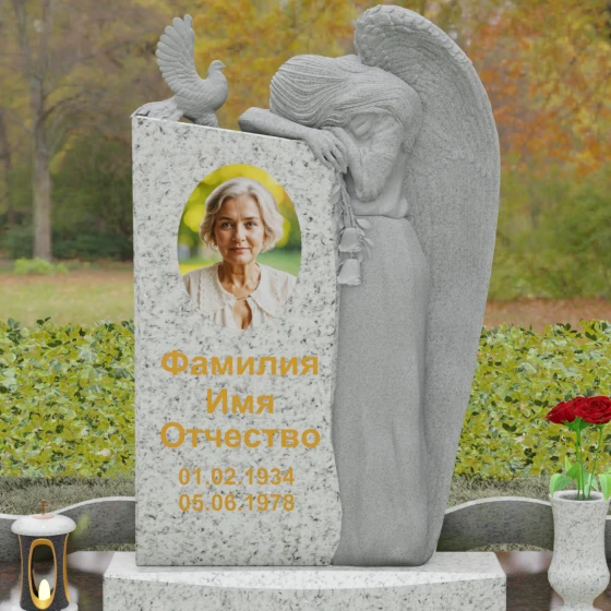 Элитный памятник с ангелом и голубем, гранит Мансуровский