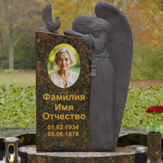 Элитный памятник с ангелом и голубем, гранит Дымовский