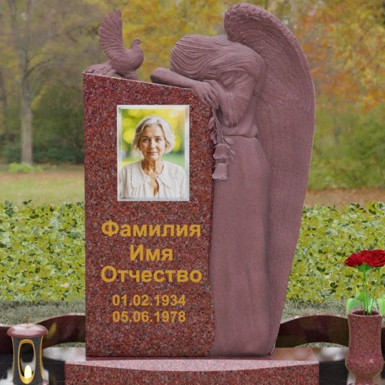 Элитный памятник с ангелом и голубем, гранит Лезниковский