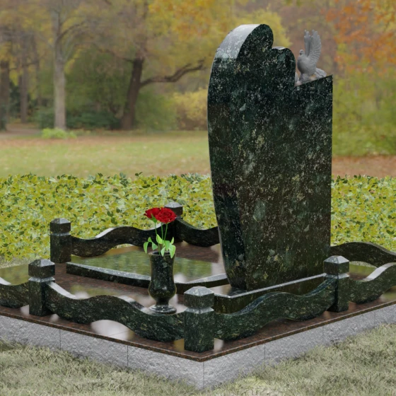 Элитный памятник с ангелом и голубем, гранит Балтик грин, вид 3