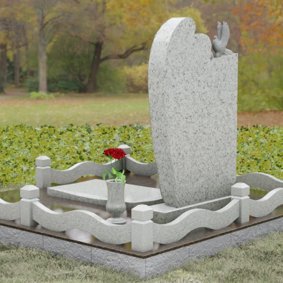 Элитный памятник с ангелом и голубем, гранит Мансуровский, вид 3