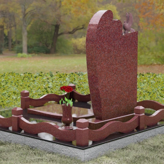 Элитный памятник с ангелом и голубем, гранит Лезниковский, вид 3