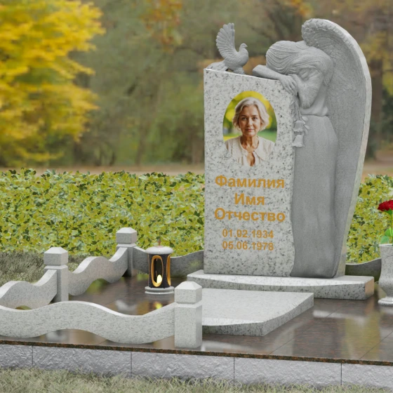 Элитный памятник с ангелом и голубем, гранит Мансуровский, вид 4