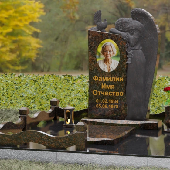Элитный памятник с ангелом и голубем, гранит Дымовский, вид 4