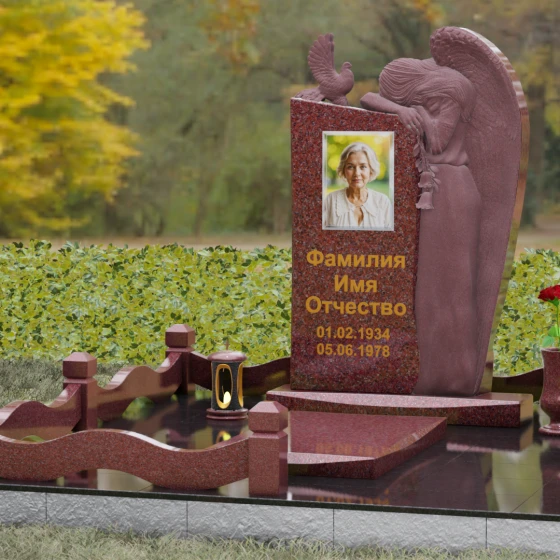 Элитный памятник с ангелом и голубем, гранит Лезниковский, вид 4