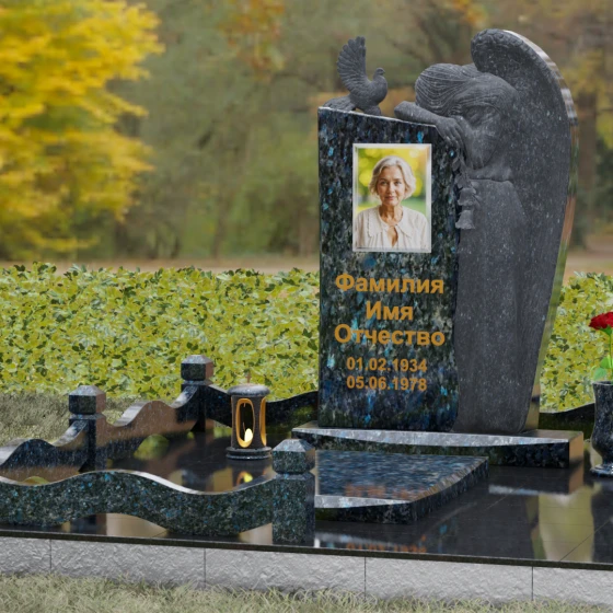Элитный памятник с ангелом и голубем, гранит Блю Перл, вид 4