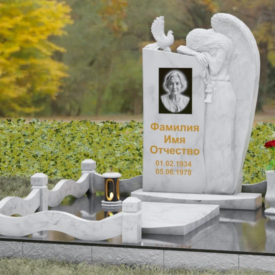Элитный памятник с ангелом и голубем, мрамор Тассос, вид 4