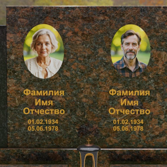 Комбинированный памятник-триптих с полировкой, гранит Дымовский