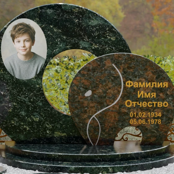 Комбинированный горизонтальный памятник в Барнауле, гранит Балтик грин