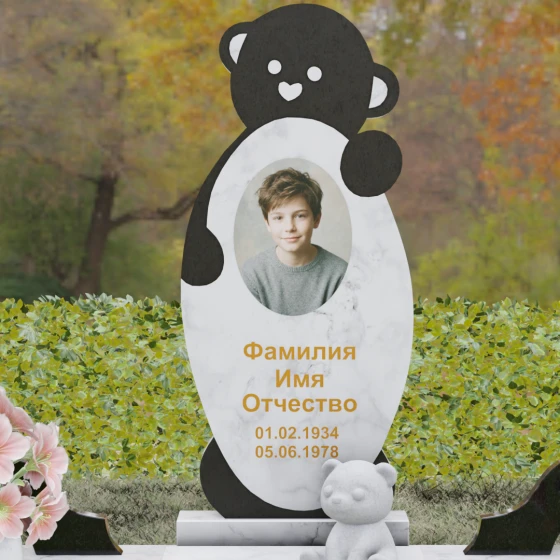 Комбинированный вертикальный памятник для одного в Калининграде, мрамор Тассос