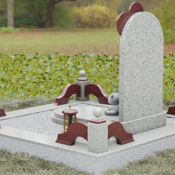 Мемориальный комплекс с асимметричной аркой и сердцем, гранит Мансуровский, вид 3, в Якутске