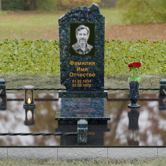 Вертикальный гранитный светский памятник в Альметьевске, гранит Блю Перл, вид 2