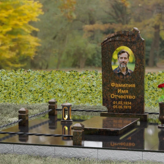 Вертикальный гранитный светский памятник в Альметьевске, гранит Дымовский, вид 4