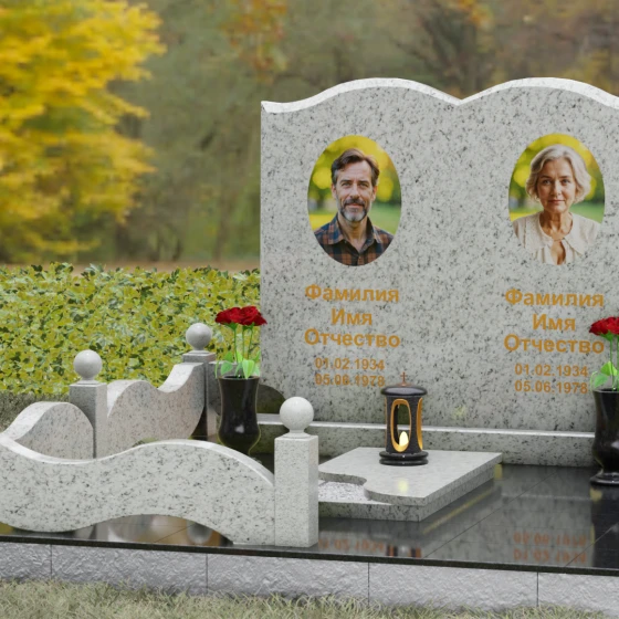 Горизонтальный гранитный памятник на двоих в Томске, гранит Мансуровский, вид 4