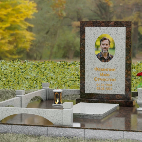 Гранитный вертикальный памятник без креста в Ставрополе, гранит Мансуровский, вид 4