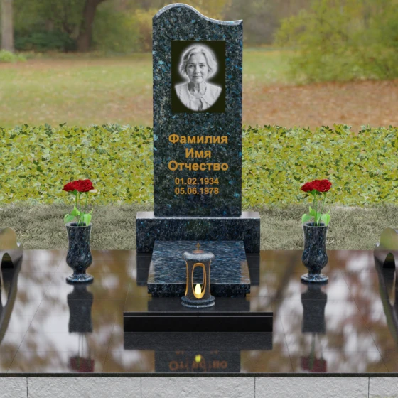Гранитный вертикальный светский памятник в Барнауле, гранит Блю Перл, вид 2