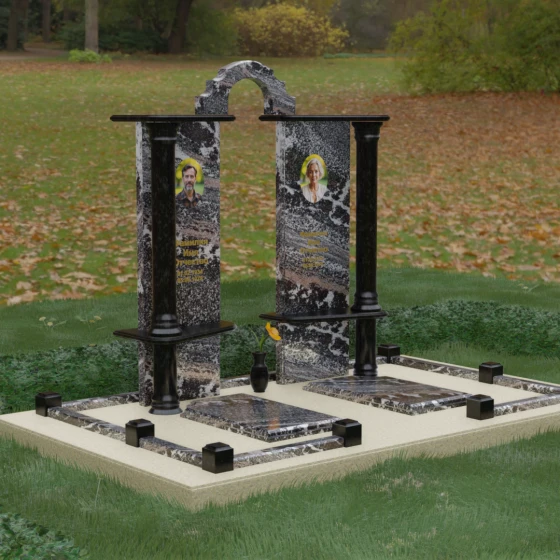 Гранитный вертикальный памятник для двоих во Владивостоке, гранит амфиболит, вид 5