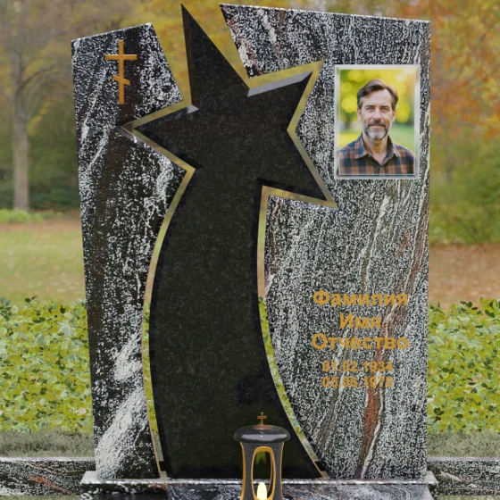 Православный вертикальный памятник на одного в Салехарде, гранит амфиболит