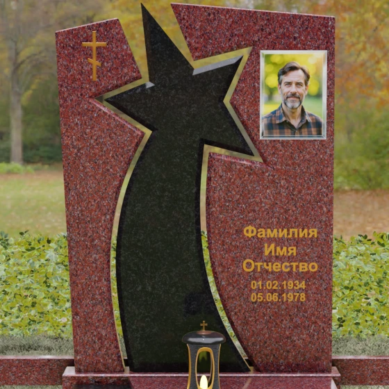 Православный вертикальный памятник на одного в Салехарде, гранит Лезниковский