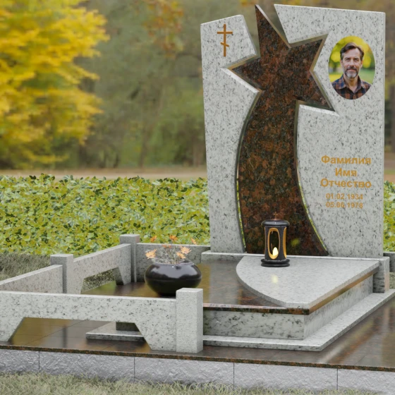 Православный вертикальный памятник на одного в Салехарде, гранит Мансуровский, вид 4