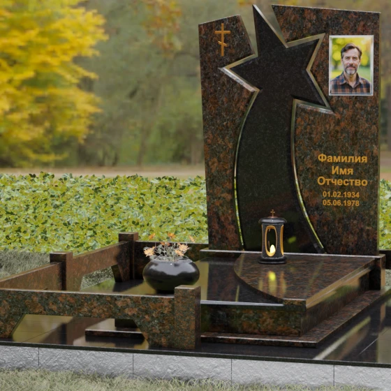Православный вертикальный памятник на одного в Салехарде, гранит Дымовский, вид 4