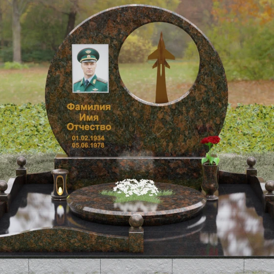 Гранитная стела с истребителем и кругом, гранит Дымовский, вид 2