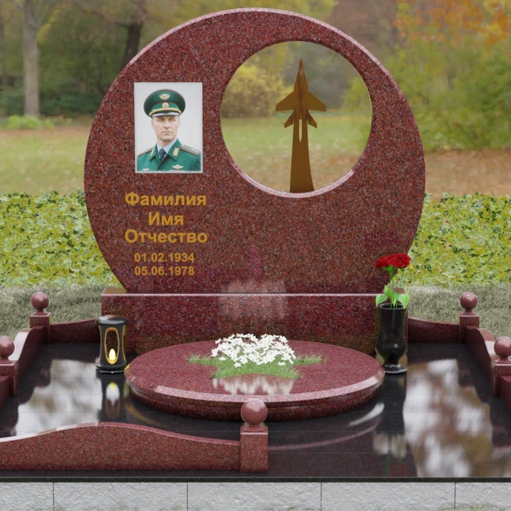 Гранитная стела с истребителем и кругом, гранит Лезниковский, вид 2