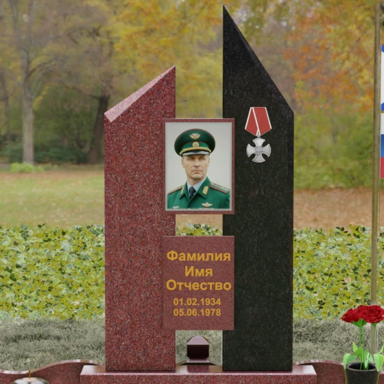 Вертикальный комбинированный памятник для одного в Ставрополе, гранит Лезниковский