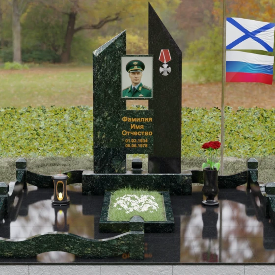 Вертикальный комбинированный памятник для одного в Ставрополе, гранит Балтик грин, вид 2