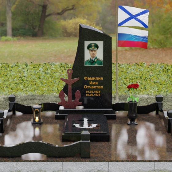 Вертикальный гранитный памятник для одного в Ставрополе, гранит Габбро-диабаз, вид 2