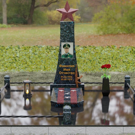 Вертикальный Гранитный памятник на одного в Салехарде, гранит Блю Перл, вид 2