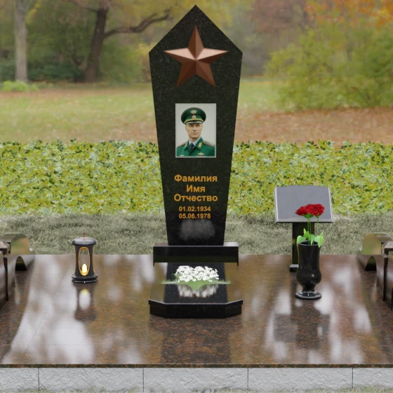 Вертикальный Гранитный памятник на одного в Салехарде, гранит Габбро-диабаз, вид 2