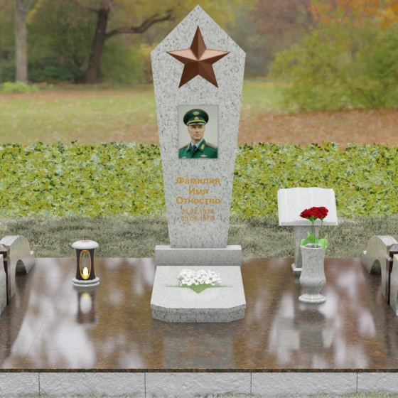 Вертикальный Гранитный памятник на одного в Салехарде, гранит Мансуровский, вид 2