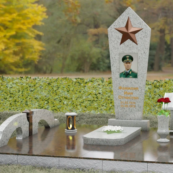 Вертикальный Гранитный памятник на одного в Салехарде, гранит Мансуровский, вид 4