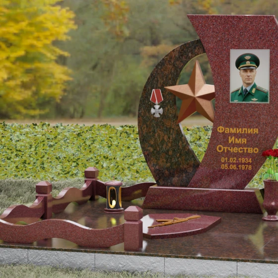 Вертикальный комбинированный памятник в Альметьевске, гранит Лезниковский, вид 4