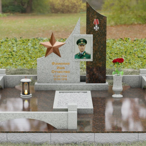 Вертикальный комбинированный памятник для одного в Ставрополе, гранит Мансуровский, вид 2