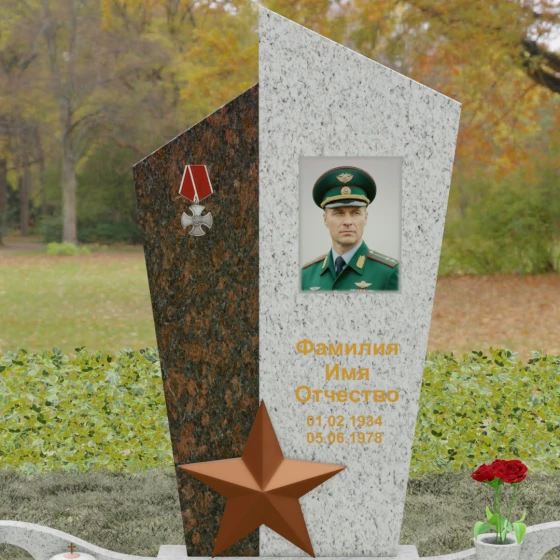 Вертикальный Комбинированный памятник на одного в Салехарде, гранит Мансуровский