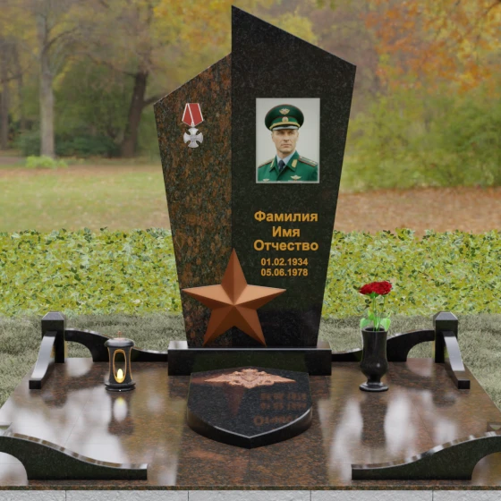 Вертикальный Комбинированный памятник на одного в Салехарде, гранит Габбро-диабаз, вид 2