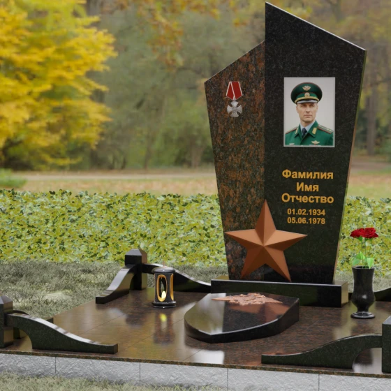 Вертикальный Комбинированный памятник на одного в Салехарде, гранит Габбро-диабаз, вид 4
